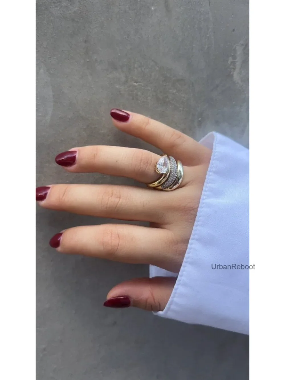14K Gold Plated Wavy Engagement Ring with Pear Cubic Zirconia Solitaire